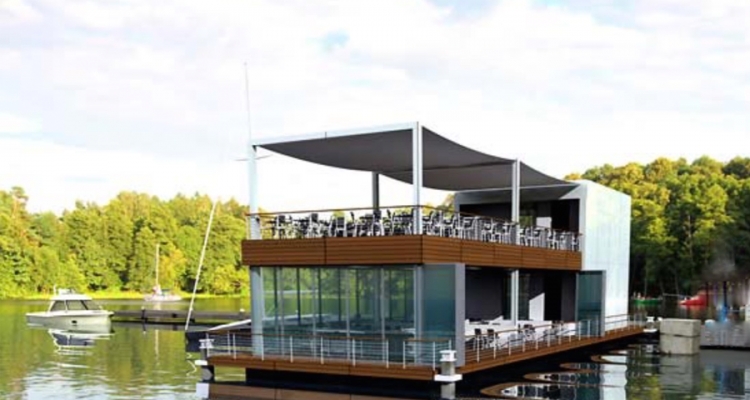 Przykładowa wizualizacja restauracji na wodzie, jedna z inspiracji obiektu dla Rzeszowa.
