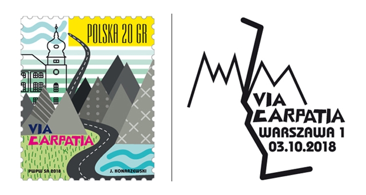 Po lewej znaczek, po prawej datownik Fot. Poczta Polska